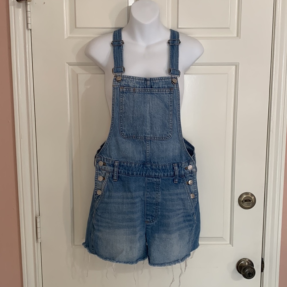 Madewell denim cutoff shortall overall jumper romper